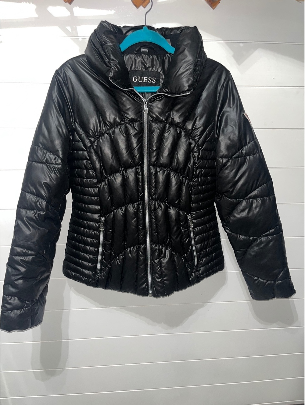 Guess Women's Black Quilted Puffer Jacket Medium